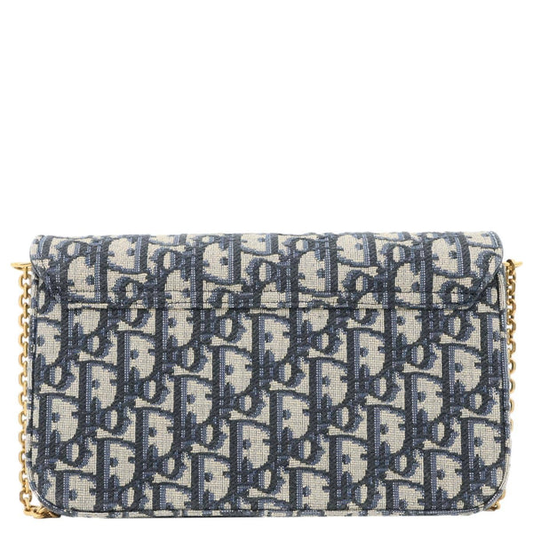CHRISTIAN DIOR Saddle Medium Oblique Canvas Chain Pouch Navy Blue