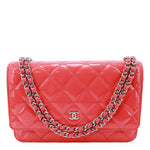 CHANEL WOC Quilted Patent Leather Crossbody Bag Pink