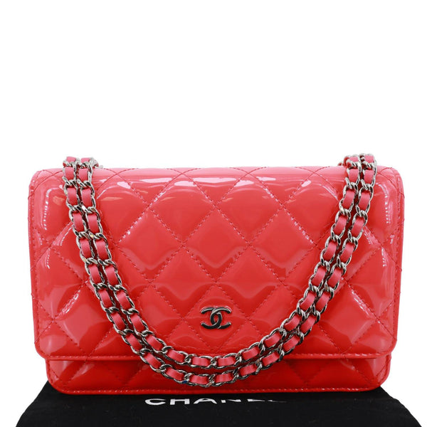 CHANEL WOC Quilted Patent Leather Crossbody Bag Pink