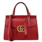 GUCCI GG Marmont Leather Top Handle Shoulder Bag Red 442622