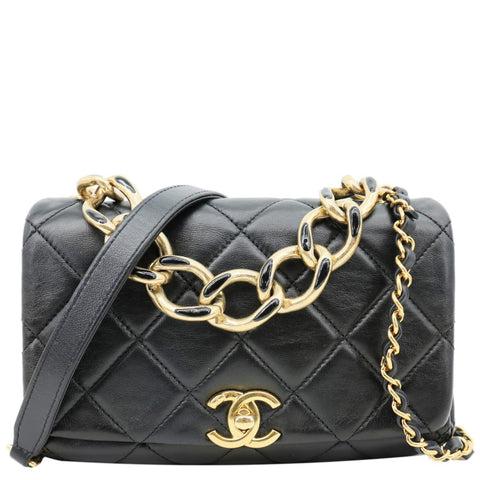 CHANEL Match Flap Small Quilted Lambskin Leather Crossbody Bag Black