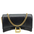 BALENCIAGA Hourglass Shiny Box Calfskin Leather Wallet On Chain Shoulder Bag Black