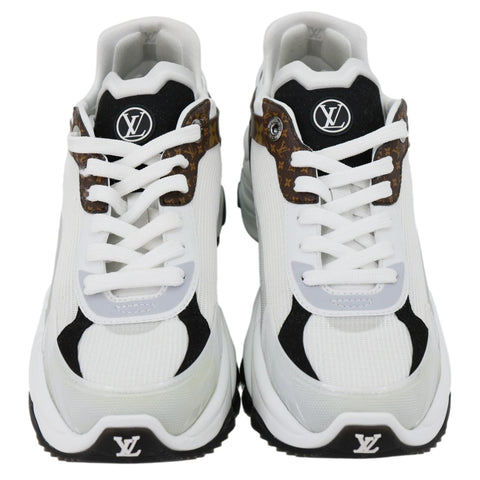 LOUIS VUITTON Run 55 Trainers Monogram Canvas Leather Sneakers White