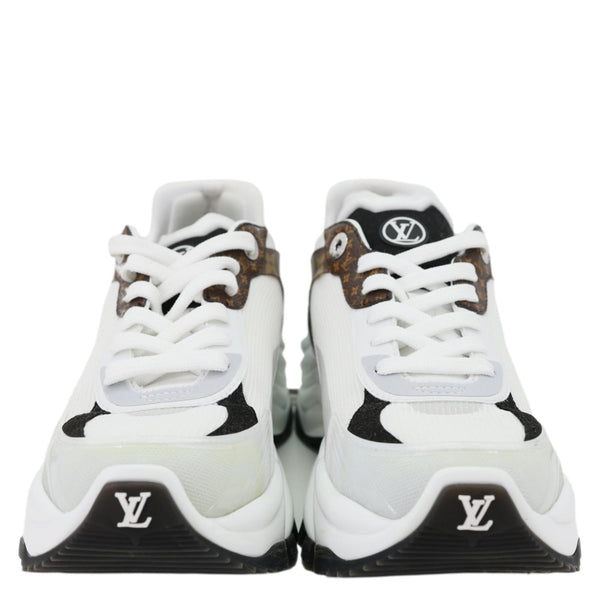 LOUIS VUITTON Run 55 Trainers Monogram Canvas Leather Sneakers White