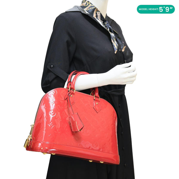 LOUIS VUITTON Alma PM Monogram Vernis Satchel Bag Red