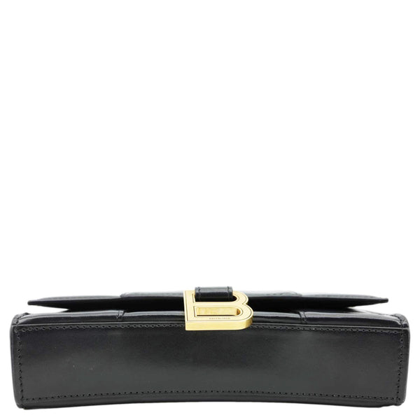 BALENCIAGA Hourglass Shiny Box Calfskin Leather Wallet On Chain Shoulder Bag Black