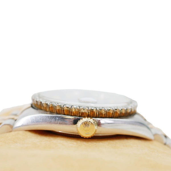 Rolex Datejust 18k Gold Steel 36mm Diamond Bezel Blue Vignette Dial Watch 16233