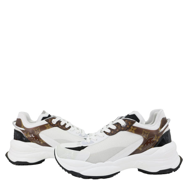 LOUIS VUITTON Run 55 Trainers Monogram Canvas Leather Sneakers White
