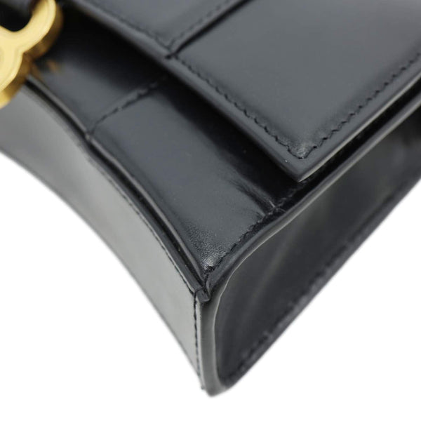 BALENCIAGA Hourglass Shiny Box Calfskin Leather Wallet On Chain Shoulder Bag Black