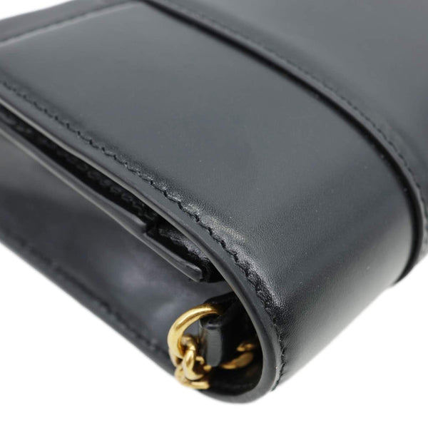 BALENCIAGA Hourglass Shiny Box Calfskin Leather Wallet On Chain Shoulder Bag Black