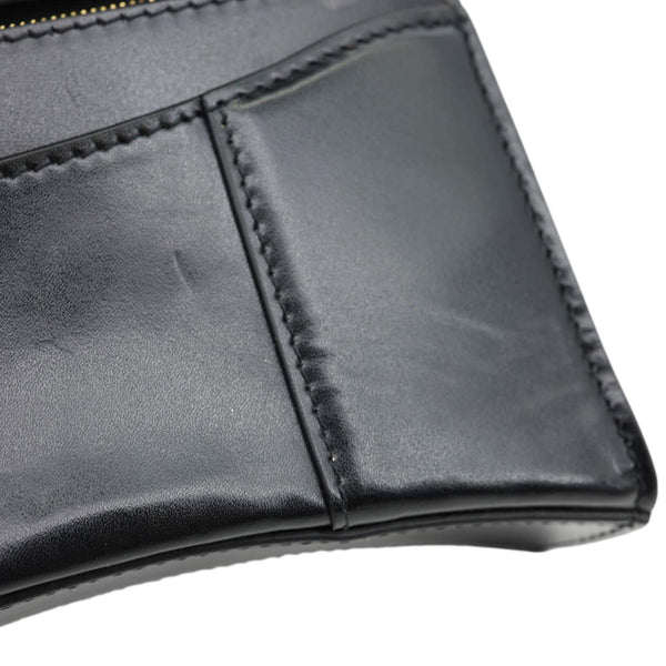 BALENCIAGA Hourglass Shiny Box Calfskin Leather Wallet On Chain Shoulder Bag Black