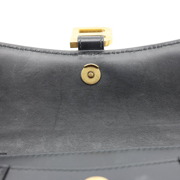 BALENCIAGA Hourglass Shiny Box Calfskin Leather Wallet On Chain Shoulder Bag Black