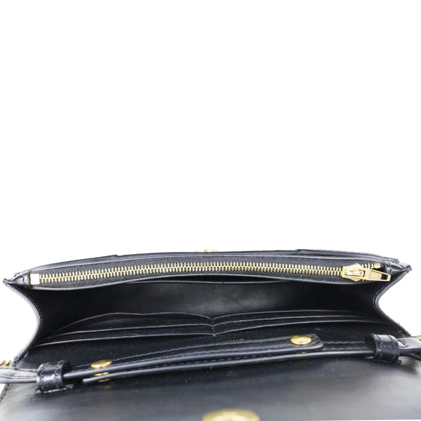 BALENCIAGA Hourglass Shiny Box Calfskin Leather Wallet On Chain Shoulder Bag Black
