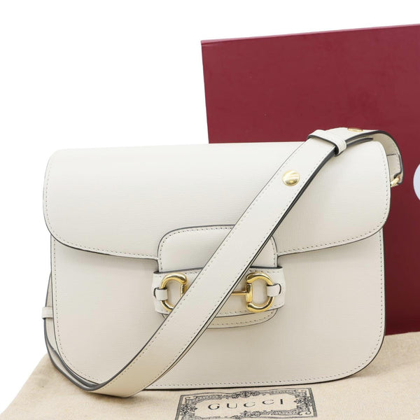 GUCCI Horsebit 1955 Small Leather Shoulder Bag Off White 602204