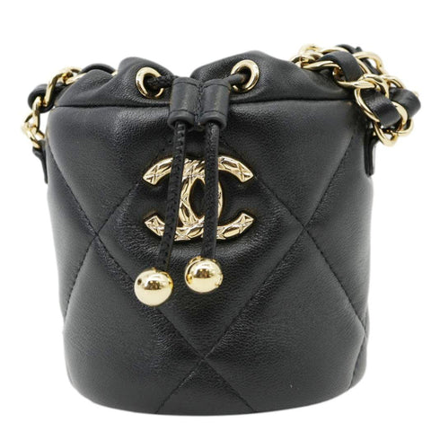 CHANEL Twist Your Buttons Quilted Calfskin Leather Drawstring Bucket Bag Black