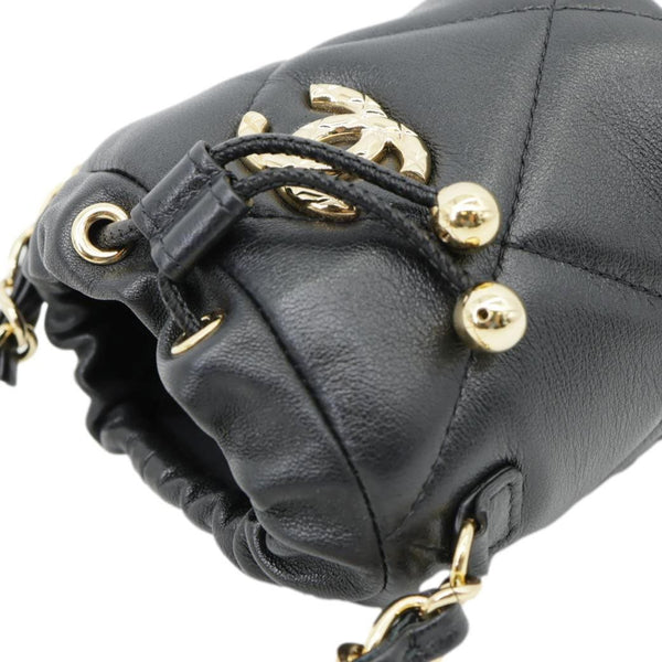 CHANEL Twist Your Buttons Quilted Calfskin Leather Drawstring Bucket Bag Black