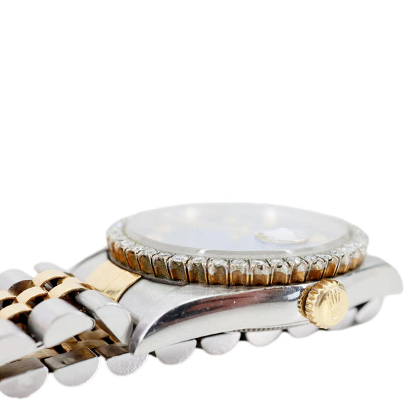 Rolex Datejust 18k Gold Steel 36mm Diamond Bezel Blue Vignette Dial Watch 16233