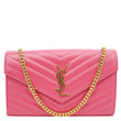 YVES SAINT LAURENT Cassandra Matelasse Grain De Poudre Chain Wallet Pink