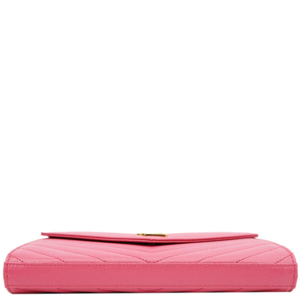 YVES SAINT LAURENT Cassandra Matelasse Grain De Poudre Chain Wallet Pink