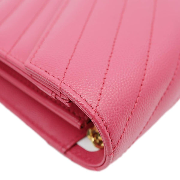 YVES SAINT LAURENT Cassandra Matelasse Grain De Poudre Chain Wallet Pink