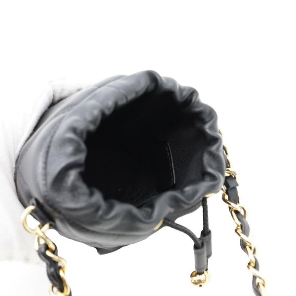 CHANEL Twist Your Buttons Quilted Calfskin Leather Drawstring Bucket Bag Black