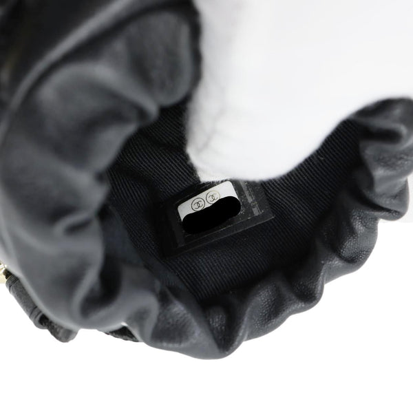 CHANEL Twist Your Buttons Quilted Calfskin Leather Drawstring Bucket Bag Black