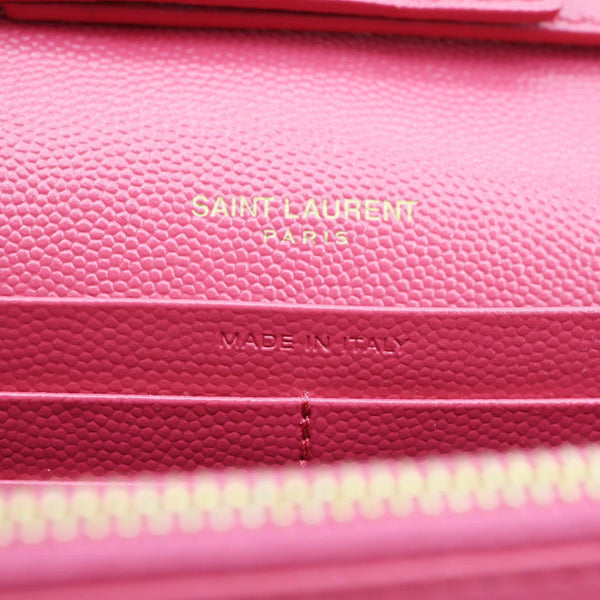 YVES SAINT LAURENT Cassandra Matelasse Grain De Poudre Chain Wallet Pink