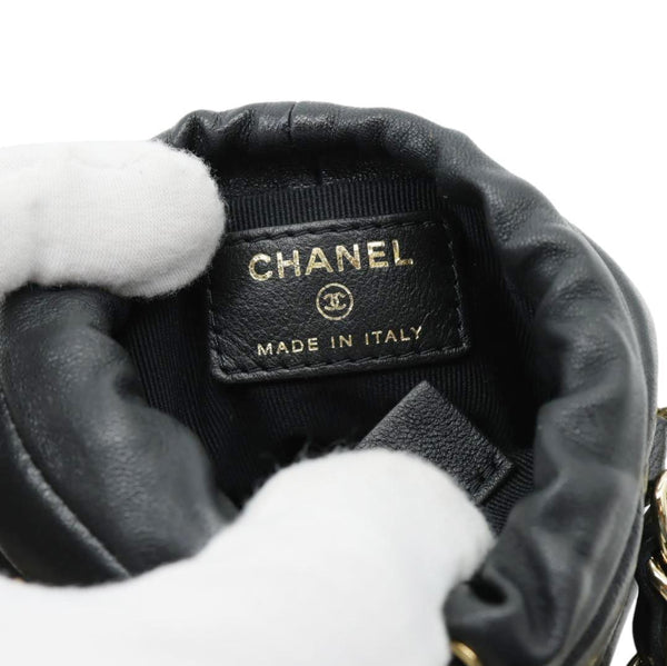CHANEL Twist Your Buttons Quilted Calfskin Leather Drawstring Bucket Bag Black