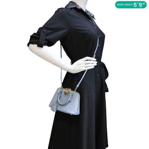 PRADA Promenade Saffiano Lux Leather Shoulder Bag Blue