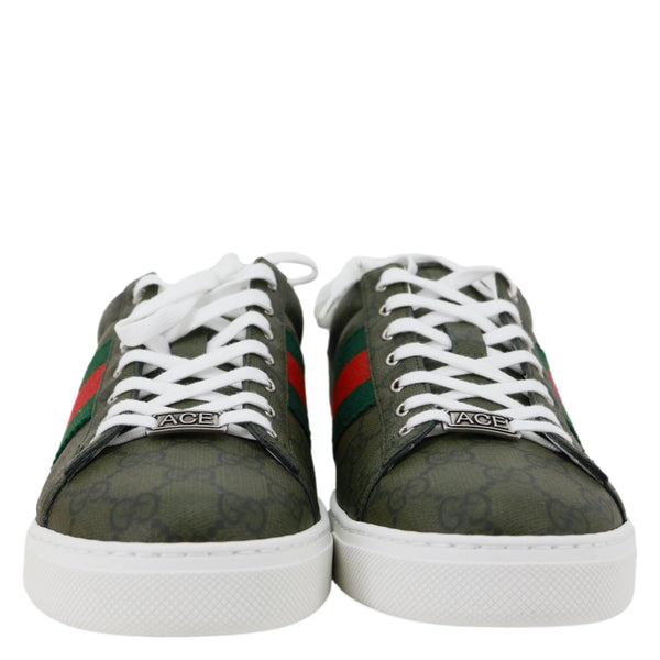 GUCCI Ace Web GG Supreme Canvas Sneakers Deep Green 760775 Size 8.5