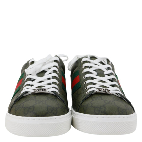 GUCCI Ace Web GG Supreme Canvas Sneakers Deep Green 760775 Size 8.5