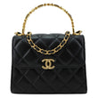 Chanel Enamel Top Handle Flap Quilted Lambskin Leather Crossbody Bag Black