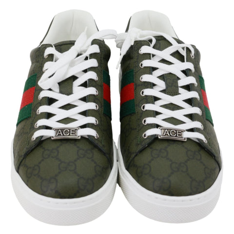GUCCI Ace Web GG Supreme Canvas Sneakers Deep Green 760775 Size 8.5
