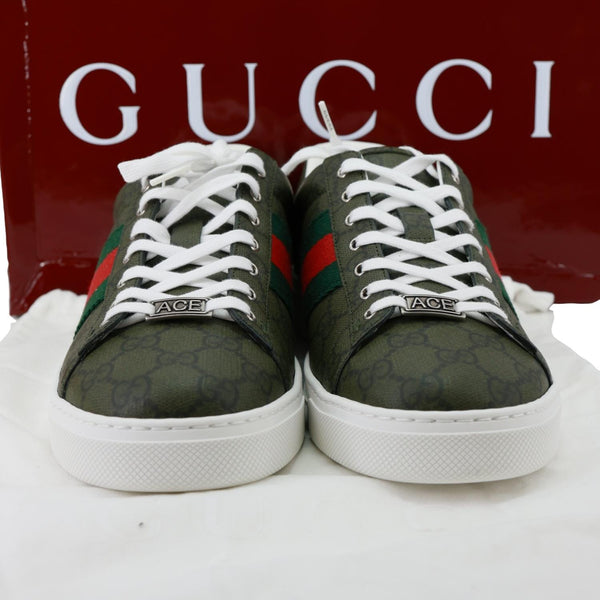 GUCCI Ace Web GG Supreme Canvas Sneakers Deep Green 760775 Size 8.5