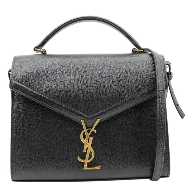 YVES SAINT LAURENT Cassandra Medium Grain De Poudre Top Handle Shoulder Black