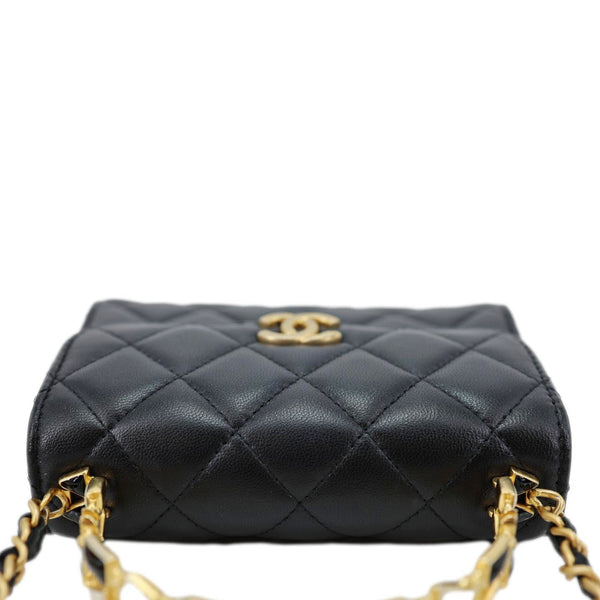 Chanel Enamel Top Handle Flap Quilted Lambskin Leather Crossbody Bag Black