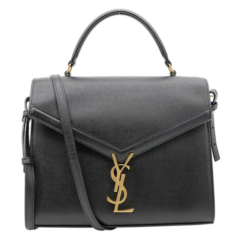 YVES SAINT LAURENT Cassandra Medium Grain De Poudre Top Handle Shoulder Black
