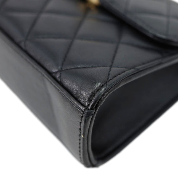 Chanel Enamel Top Handle Flap Quilted Lambskin Leather Crossbody Bag Black