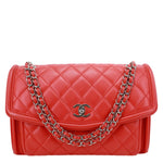 CHANEL Geometric Flap Large Lambskin Quilted Leather Crossbody Bag Red