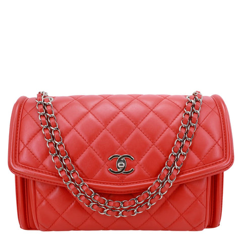 CHANEL Geometric Flap Large Lambskin Quilted Leather Crossbody Bag Red