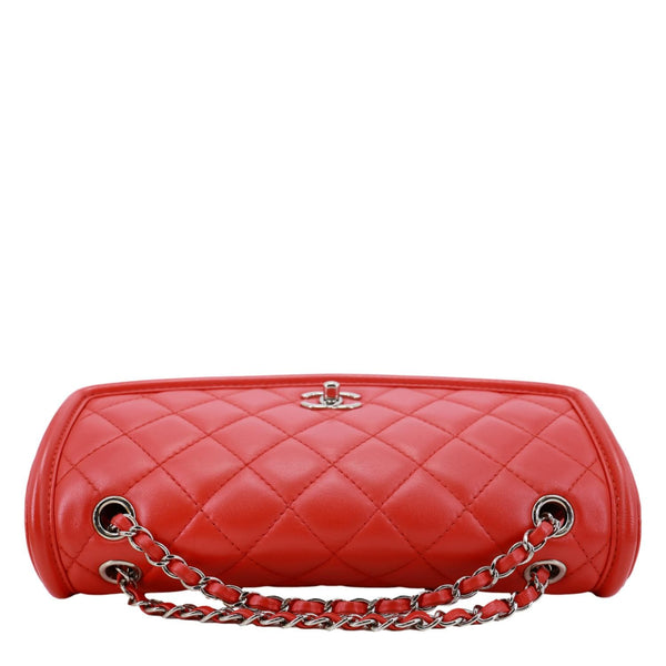 CHANEL Geometric Flap Large Lambskin Quilted Leather Crossbody Bag Red