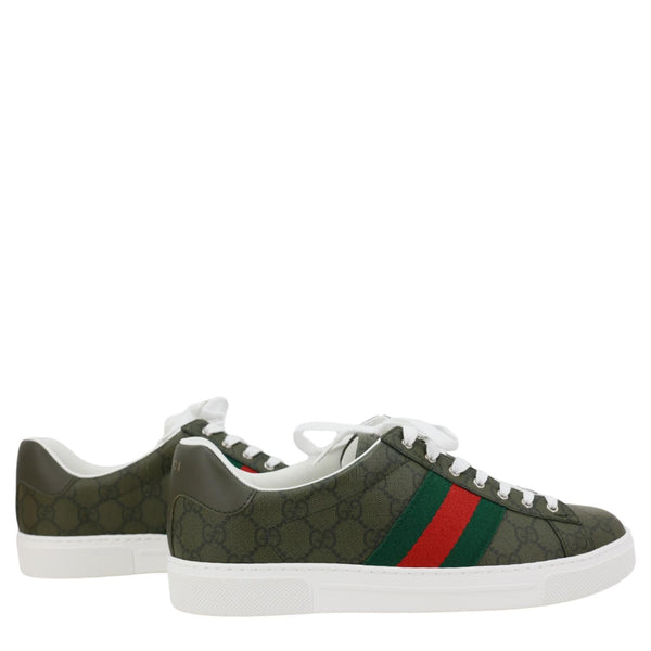 GUCCI Ace Web GG Supreme Canvas Sneakers Deep Green 760775 Size 8.5