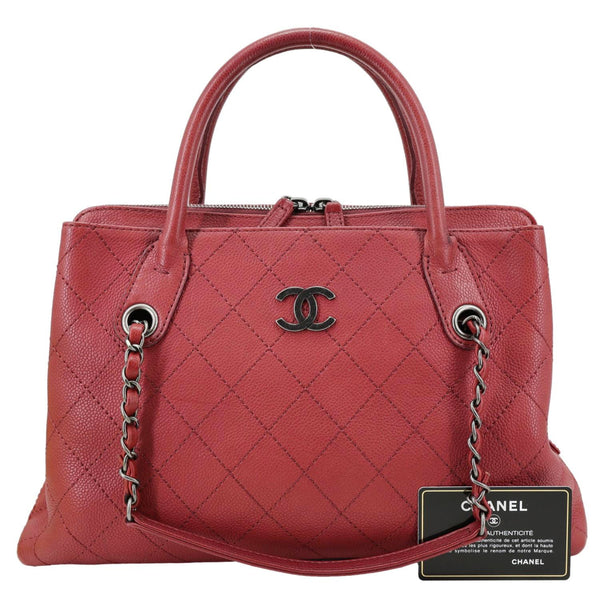CHANEL Urban Small Grained Vegetal Calfskin Leather Shopping Tote Bag Burgundy