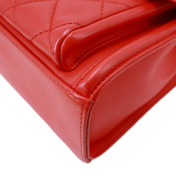 CHANEL Geometric Flap Large Lambskin Quilted Leather Crossbody Bag Red