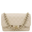 CHANEL Jumbo Classic Double Flap Caviar Leather Shoulder Bag Beige