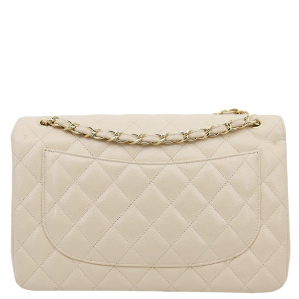 CHANEL Jumbo Classic Double Flap Caviar Leather Shoulder Bag Beige