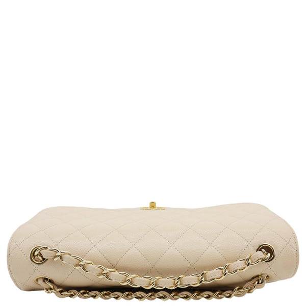 CHANEL Jumbo Classic Double Flap Caviar Leather Shoulder Bag Beige
