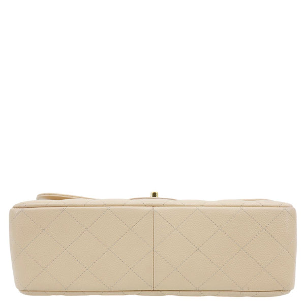 CHANEL Jumbo Classic Double Flap Caviar Leather Shoulder Bag Beige