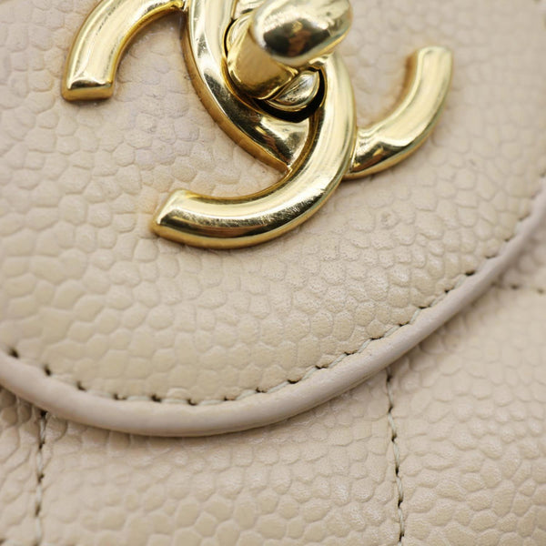 CHANEL Jumbo Classic Double Flap Caviar Leather Shoulder Bag Beige