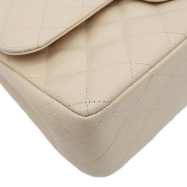CHANEL Jumbo Classic Double Flap Caviar Leather Shoulder Bag Beige